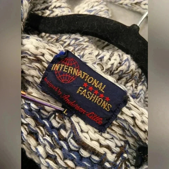 Anderson Little Nordic Ski Wooden Button Navy Blue Cowl Neck Cardigan Size L - Picture 12 of 12